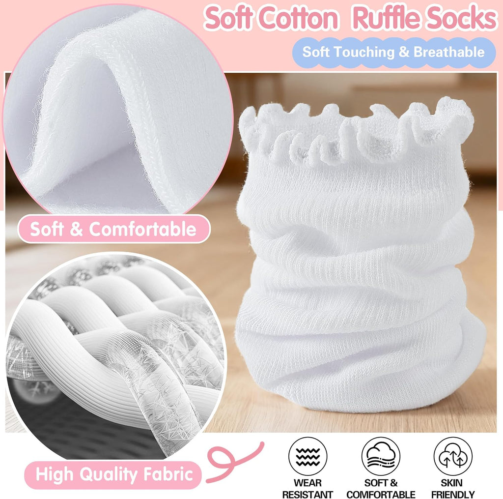 Girls Kids Ruffle Socks Uniform School Dress Frilly Cotton Crew Socks 6 Pairs