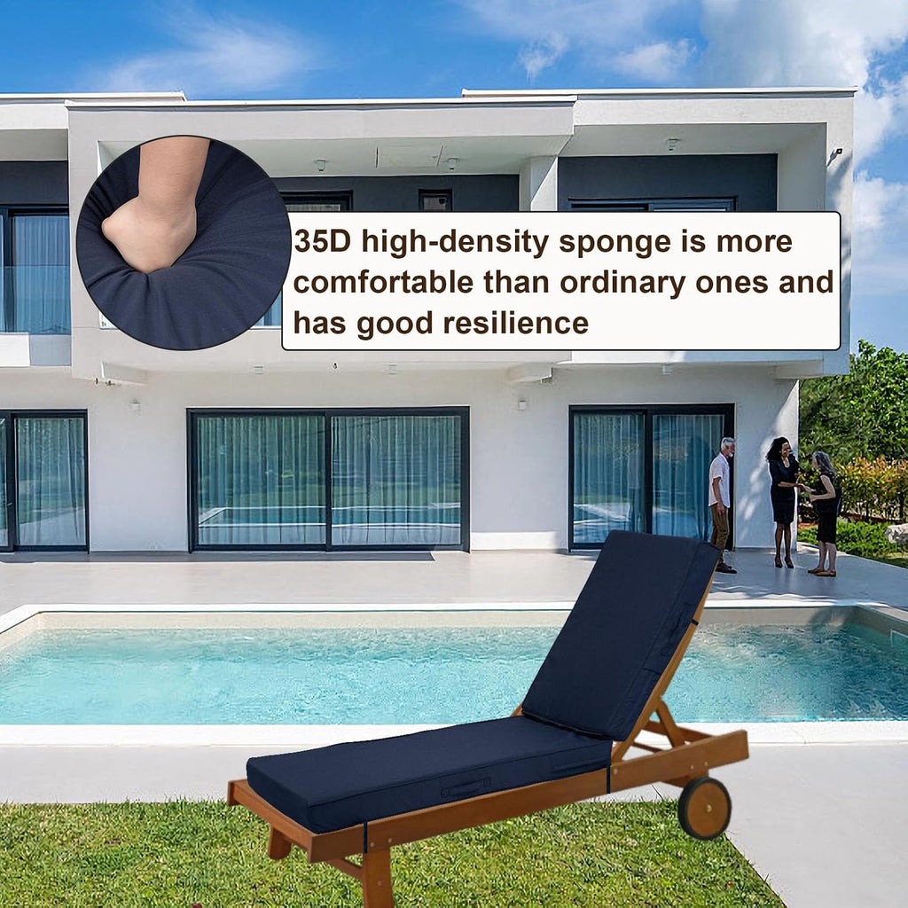 Chaise Lounge Cushions Outdoor Set of 2, Waterproof & Fade Resistant Patio Lounger Cushions, Replacement Sun Lounger