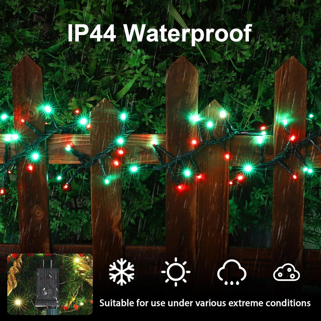 500 LED Red & Green String Lights, 46ft 16 Modes Plug in Christmas Lights, Waterproof Connectable Color Changing