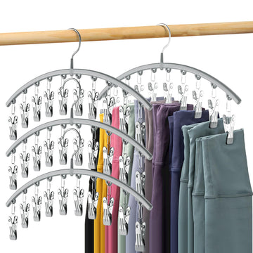 Legging Organizer for Closet, Metal Yoga Pants Hanger w/Rubber Coated 4 Pack w/10 Clips Hold 40 Leggings, Hangers