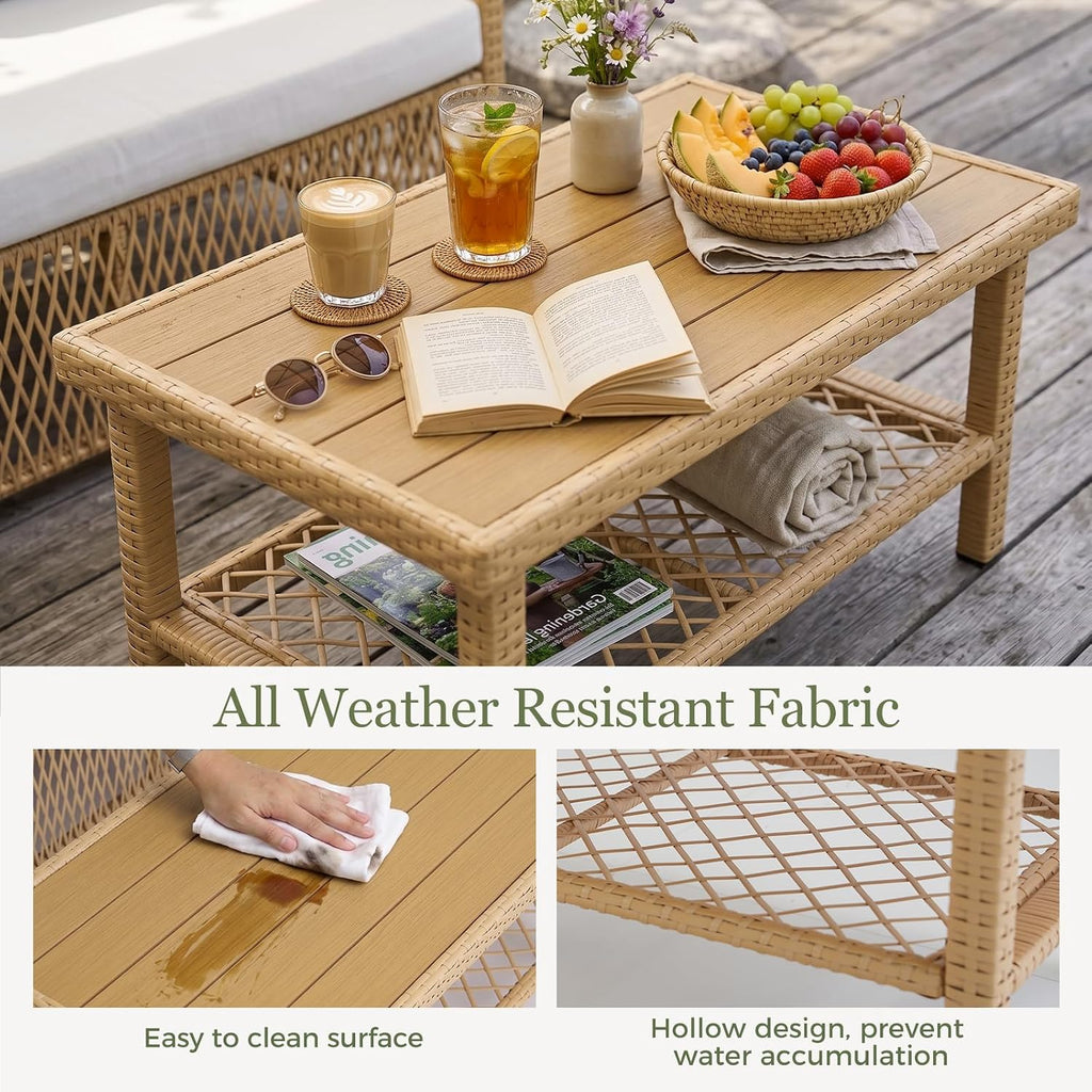 Patio Furniture Set with Waterproof Cover & Water Resistant Fabric | 6 Seats Wicker Outdoor Sectional Furniture Set