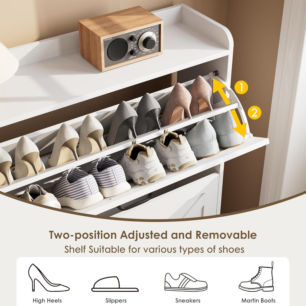 Shoe Storage Cabinet with 2 Flip Drawers, Freestanding Shoe Organizer, Shoe Cabinet with Metal Legs, Narrow Shoe Rack