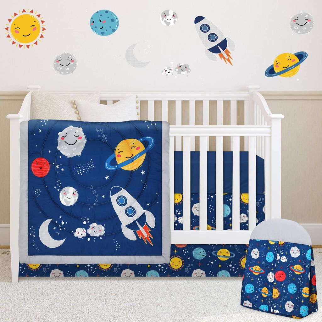 4 Pieces Baby Crib Bedding Set, Standard Nursery Size Soft, Space