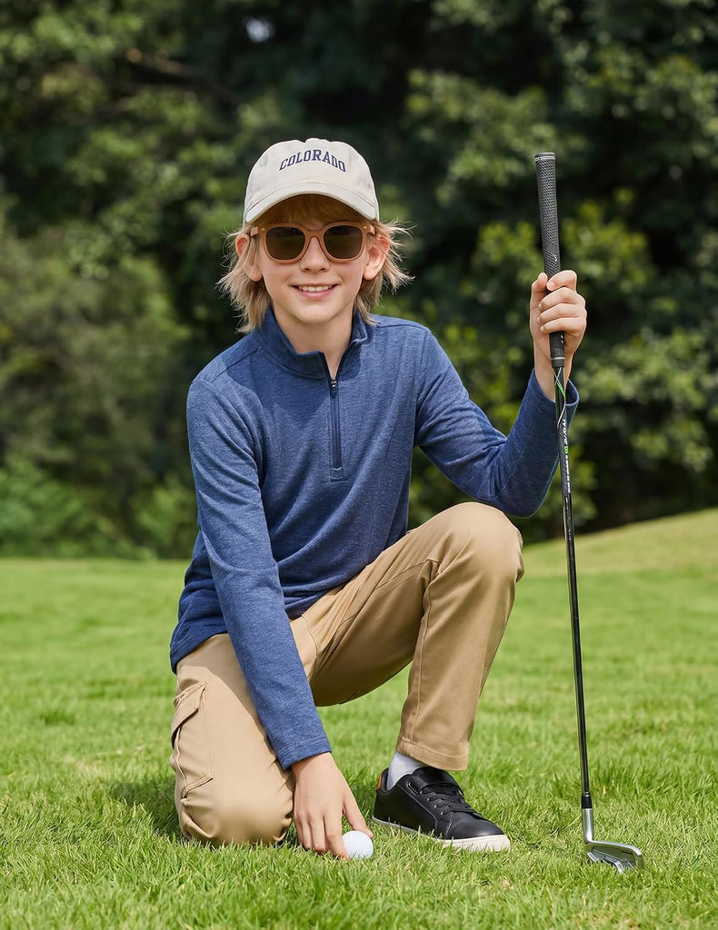 Boy's Quarter Zip Pullover Lightweight Mock Neck Active Tops
