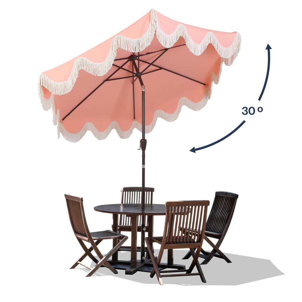 Collins 9' Scalloped Market Patio Umbrella, Coral Pink/Brown