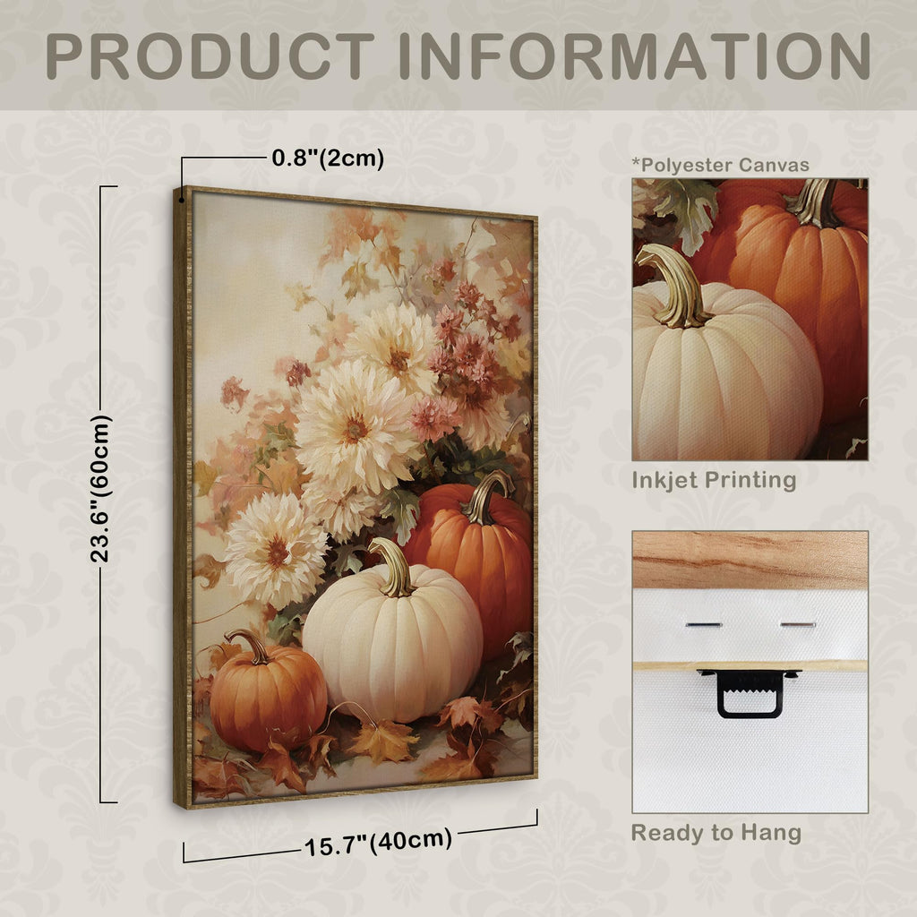 Fall Pumpkin Rustic Farmhouse Wall Art Decor 16x24 (White-)