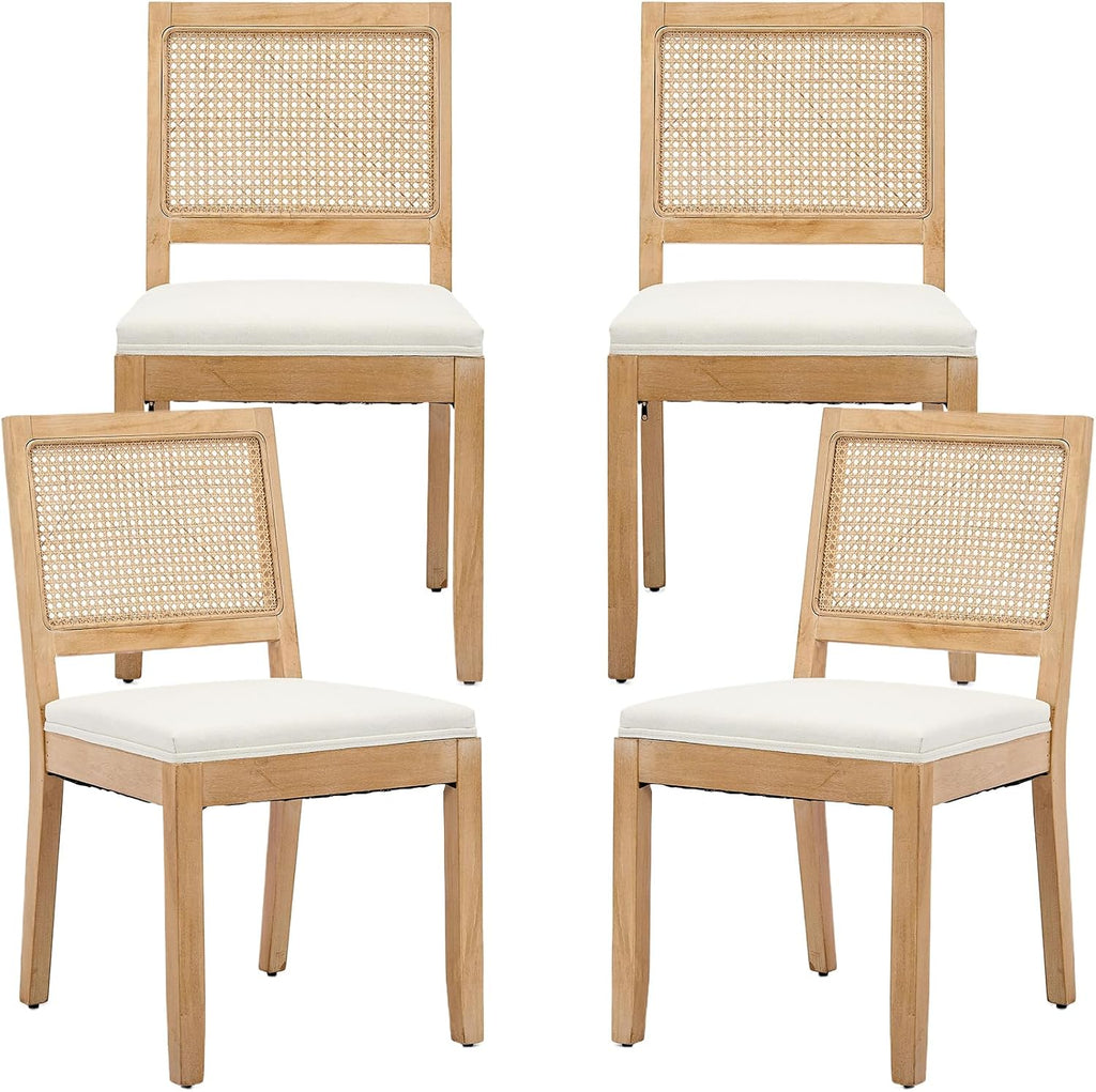 French Country Dining Chairs Set of 4, Cream Kitchen & Dining Room Chairs Set of 4, Ivory Rattan Dining Chairs, Cane