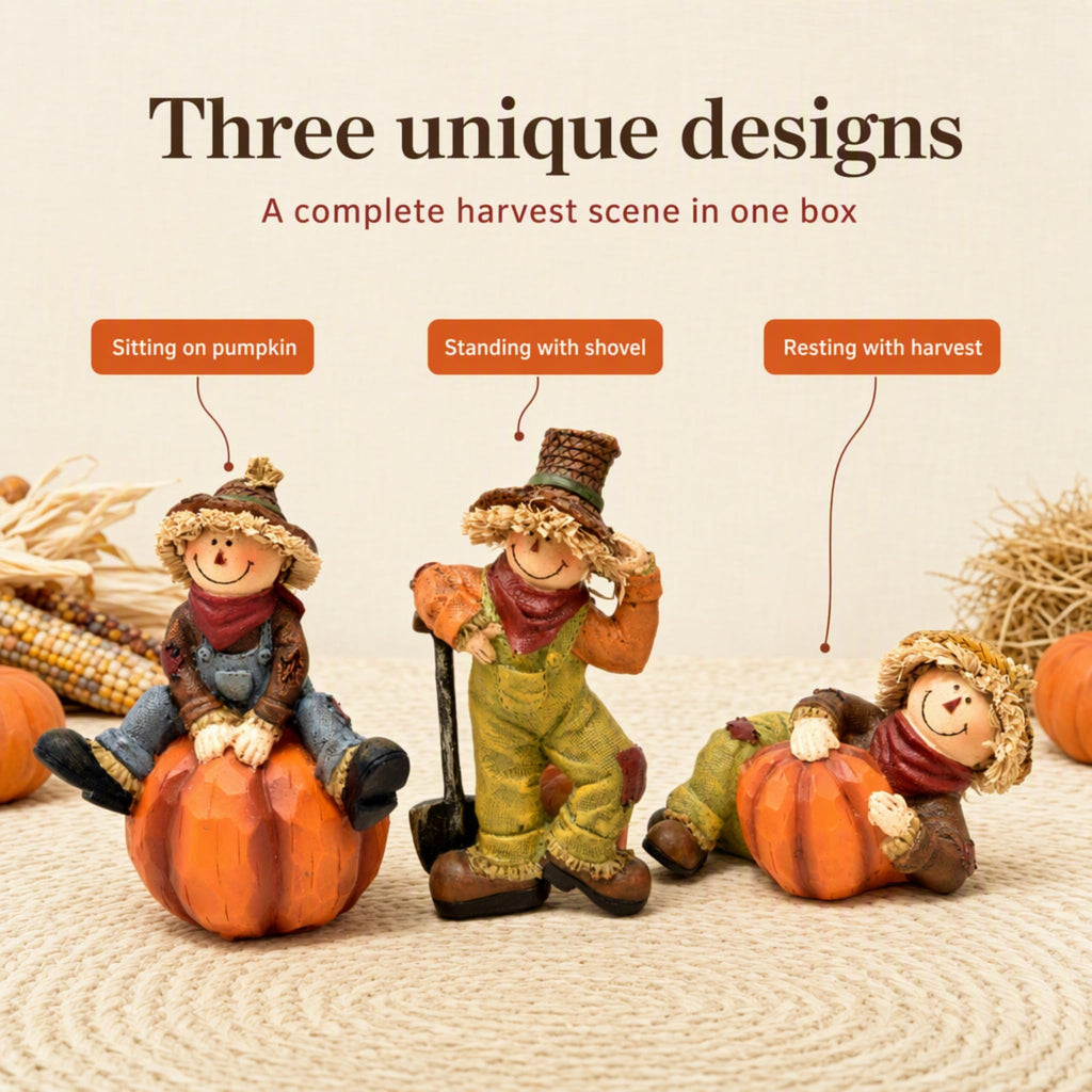 Thanksgiving Fall Scarecrows Table Decor Figurines with Pumpkins Set of 3