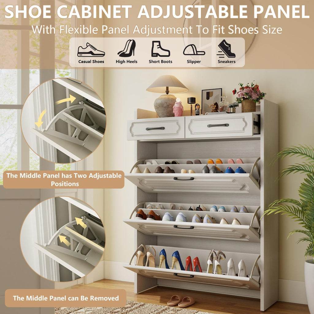 Shoe Cabinet with 3 Flip Drawers & 2 Top Drawers