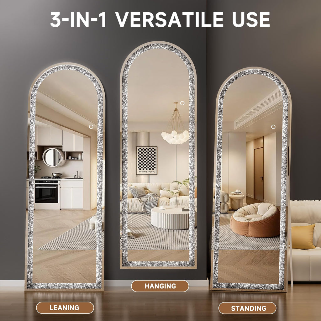 55"x20" Arched LED Full Length Mirror, Diamond Frame