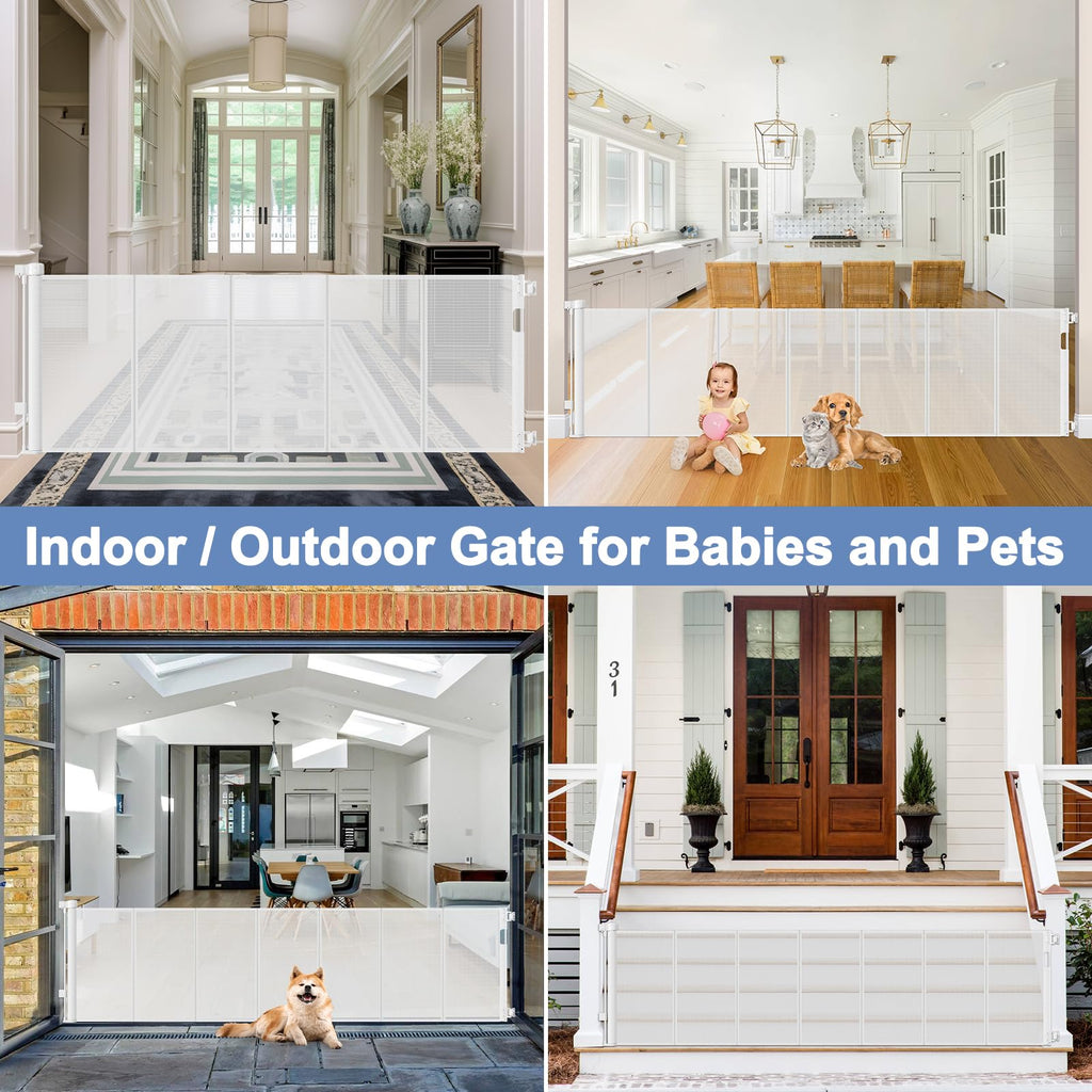 Reinforced 90 Inch Wide Retractable Baby Gates for Doorways Extra Wide Outdoor Retractable Gate for Dogs Reinforced