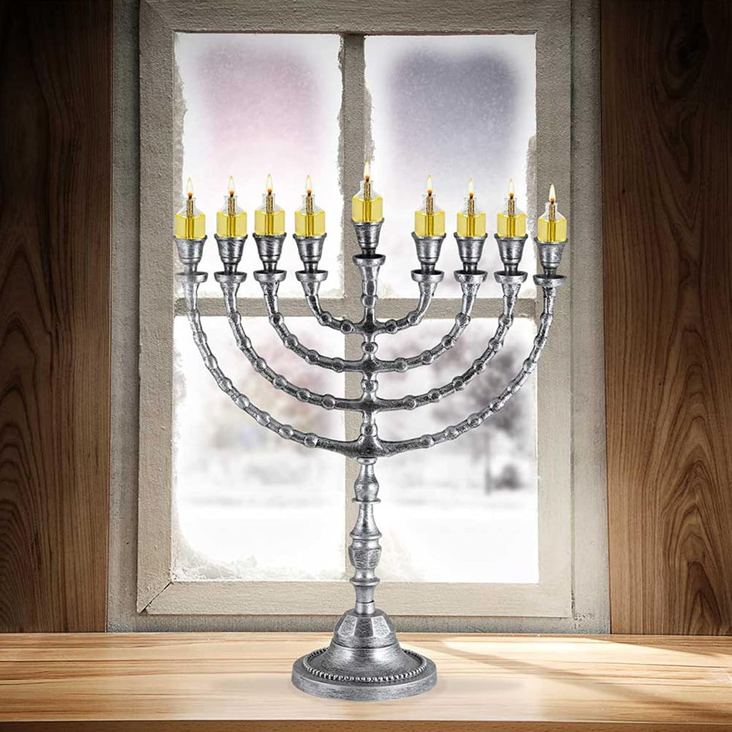 Extra Large Traditional Chanukah use with Thick Shabbat Candles or Oil Cups Antique Looking Hanukkah Minorah