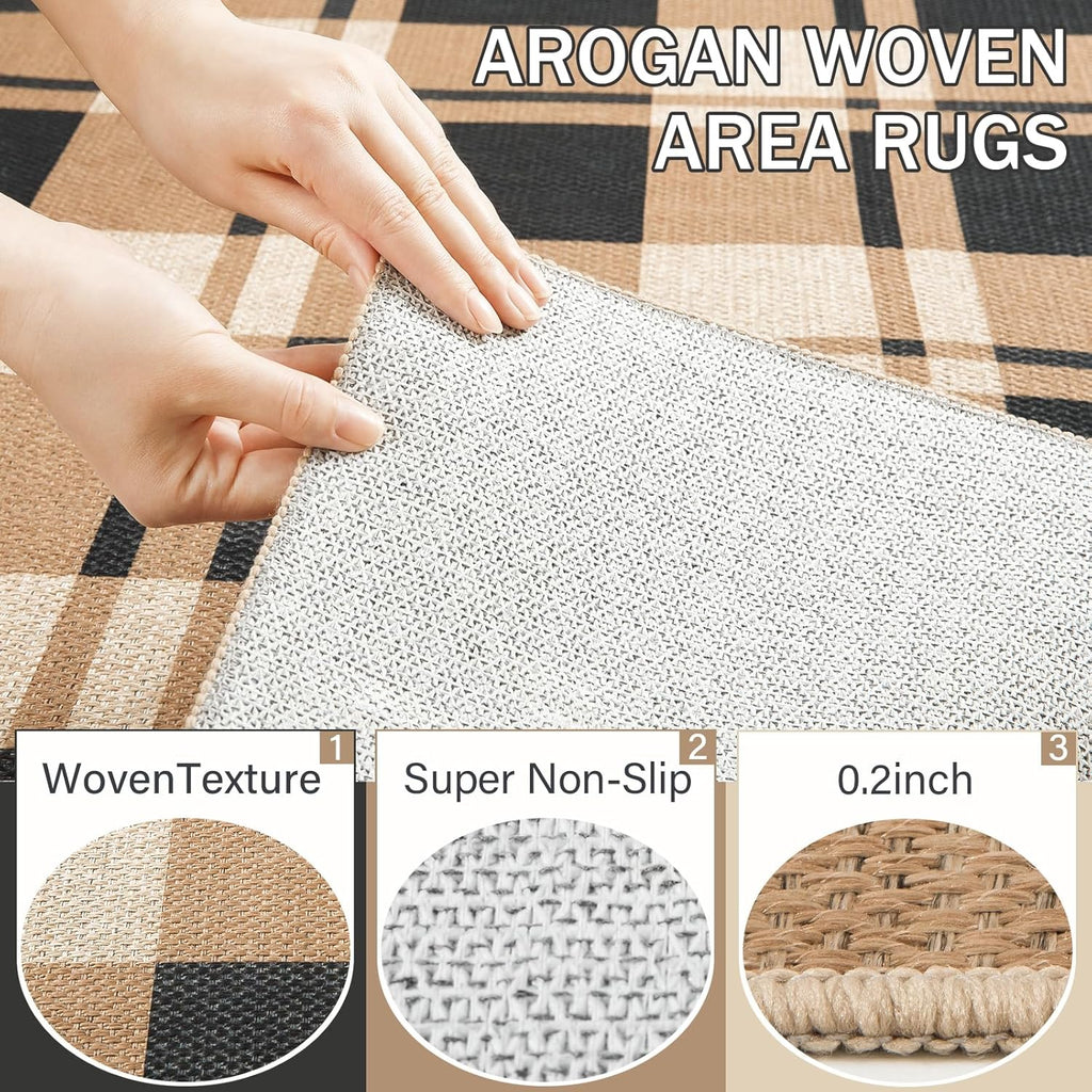 2x8 Checkered Jute Runner Rug Indoor Floor Area Carpet