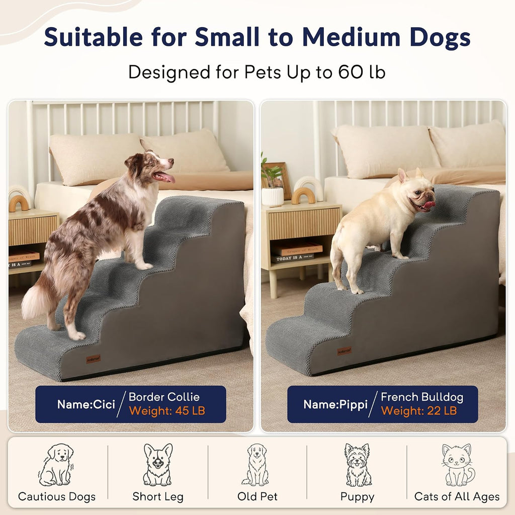 Dog Stairs for High Beds, 26" H 5-Step Pet Ramp for Small & Medium Dogs