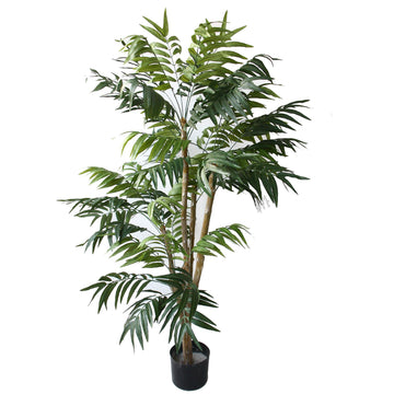 5-Foot Artificial Palm Tree - Potted Tropical Fake Plant for Indoor or Outdoor Decoration - Faux Plants, or