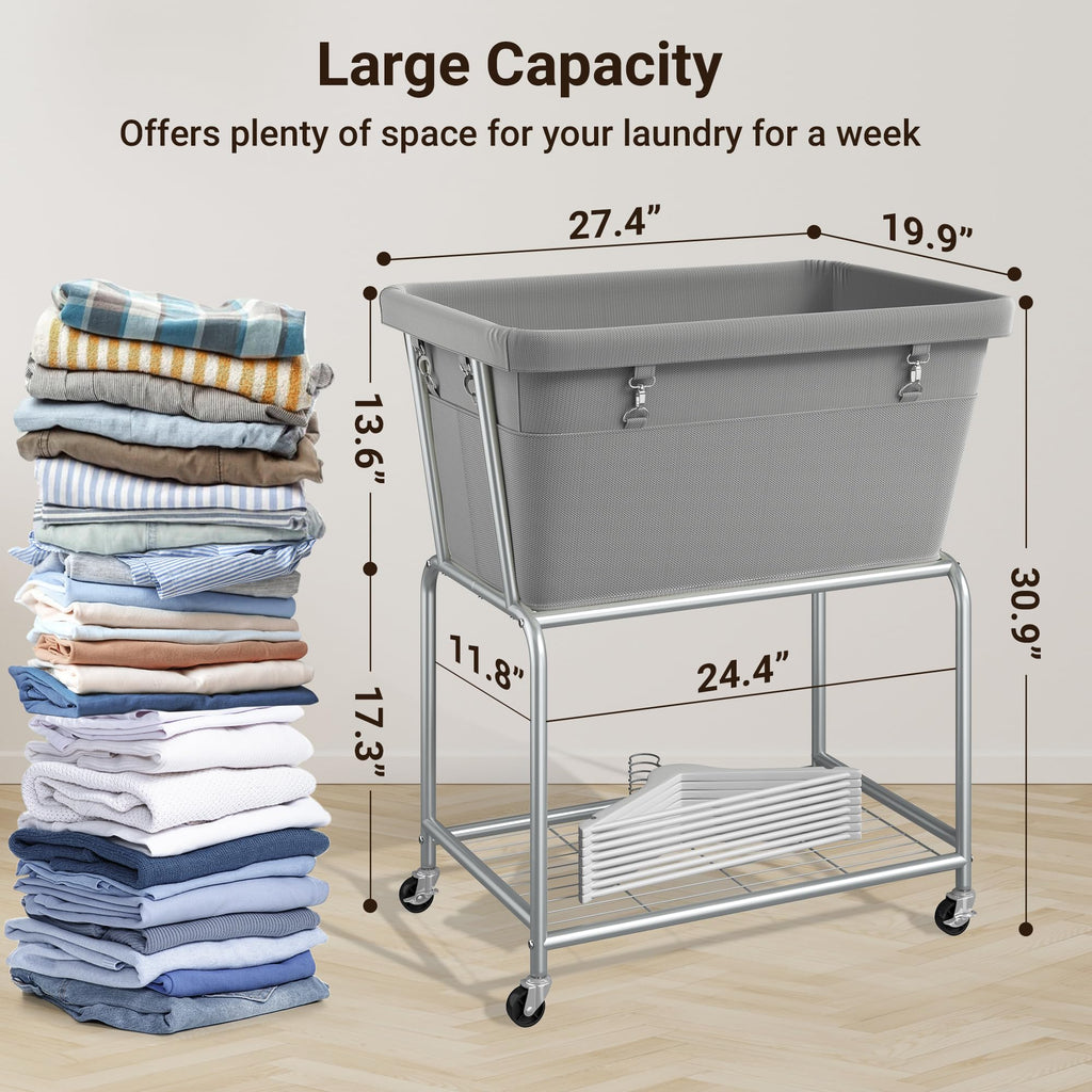 Rolling Laundry Hamper with Wheels, Removable Bag, Laundry Cart