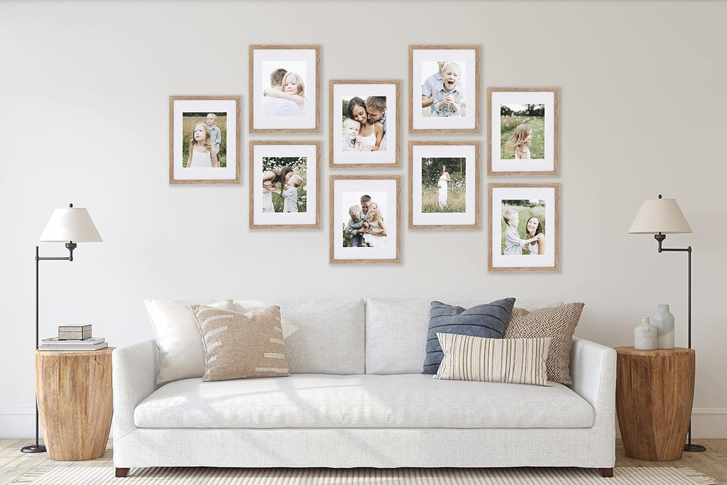 9 Piece Gallery Wall Frame Set, 11x14 Inch, Light Natural