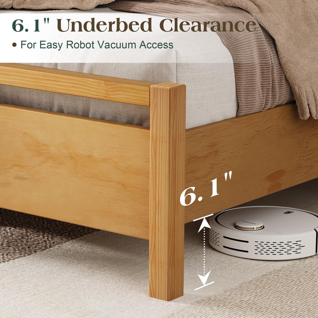 Minimalist King Size Solid Wood Bed Frame with Headboard