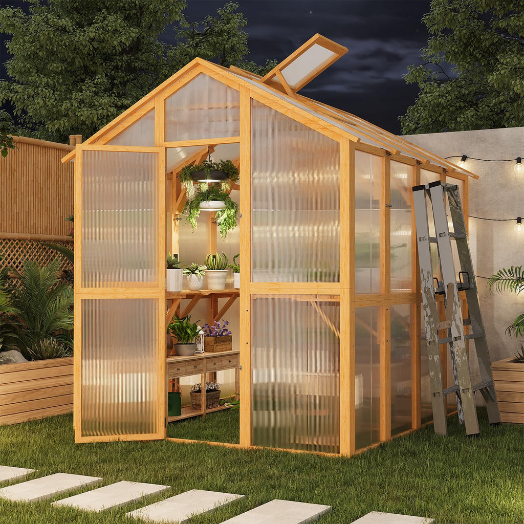 6x8 FT Wooden Greenhouse for Outdoors