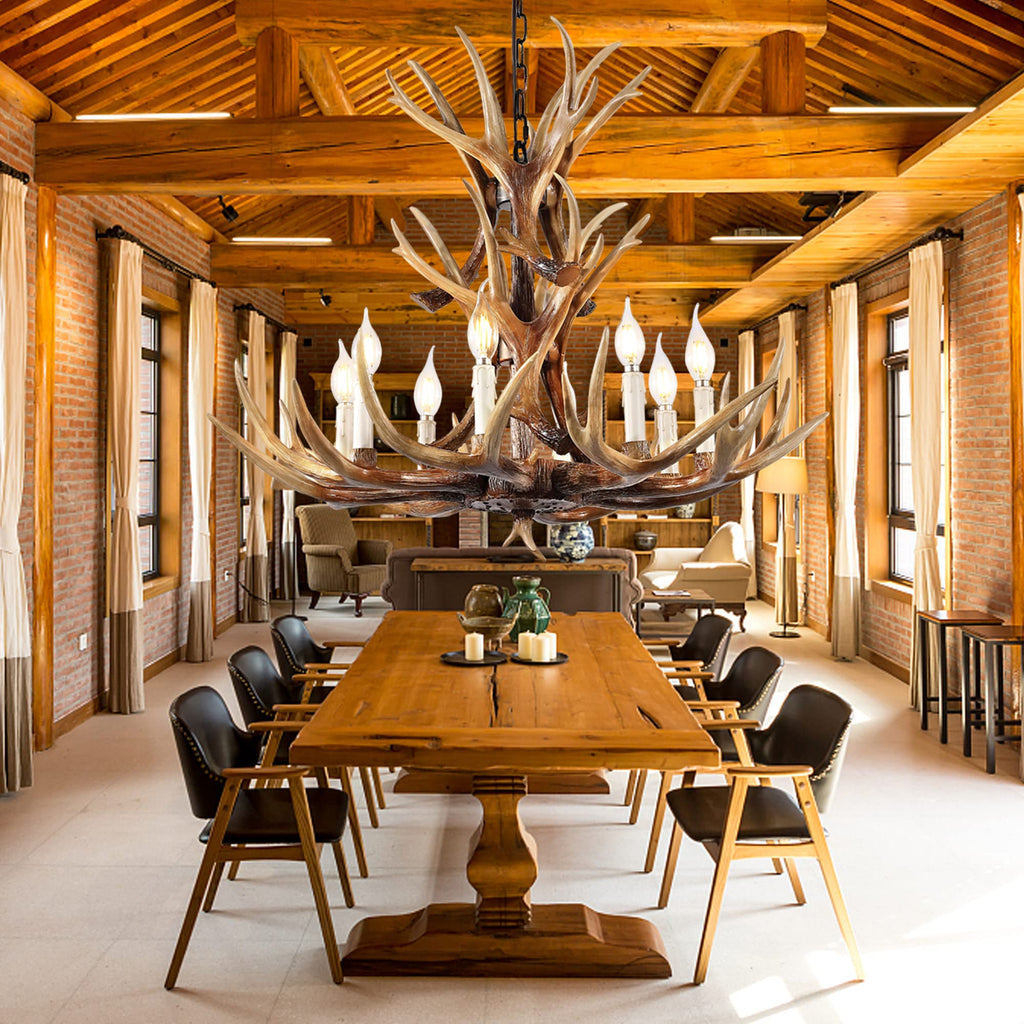 Pre-Assembled 8-Light Dual Layer Antler Chandelier, 24" Rustic