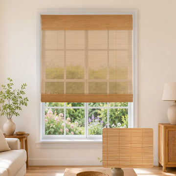 Cordless Bamboo Roman Shades for Windows, 26" W x 48" H | Light Filtering Natural Bamboo Window Blinds with Valance