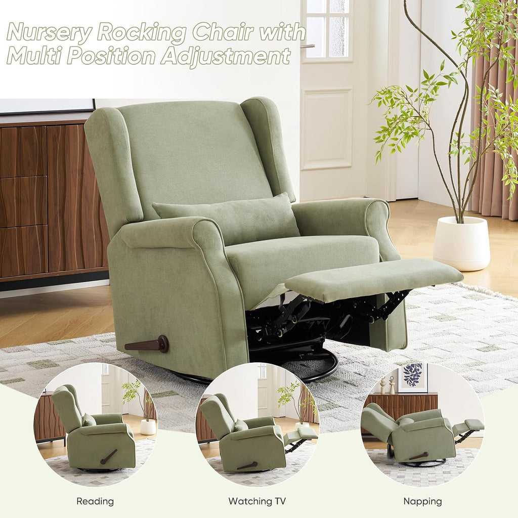 360°Swivel Rocker Recliner, Nursery Rocking Chair with Lumbar Pillow,Glider Recliner Nursery Chair for Small