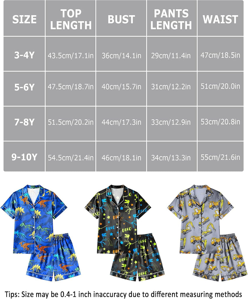Boys Pajamas Little Boys Satin PJS Set Short Sleeve Button Down Kids Silky Pajama Lounge Sleepwear