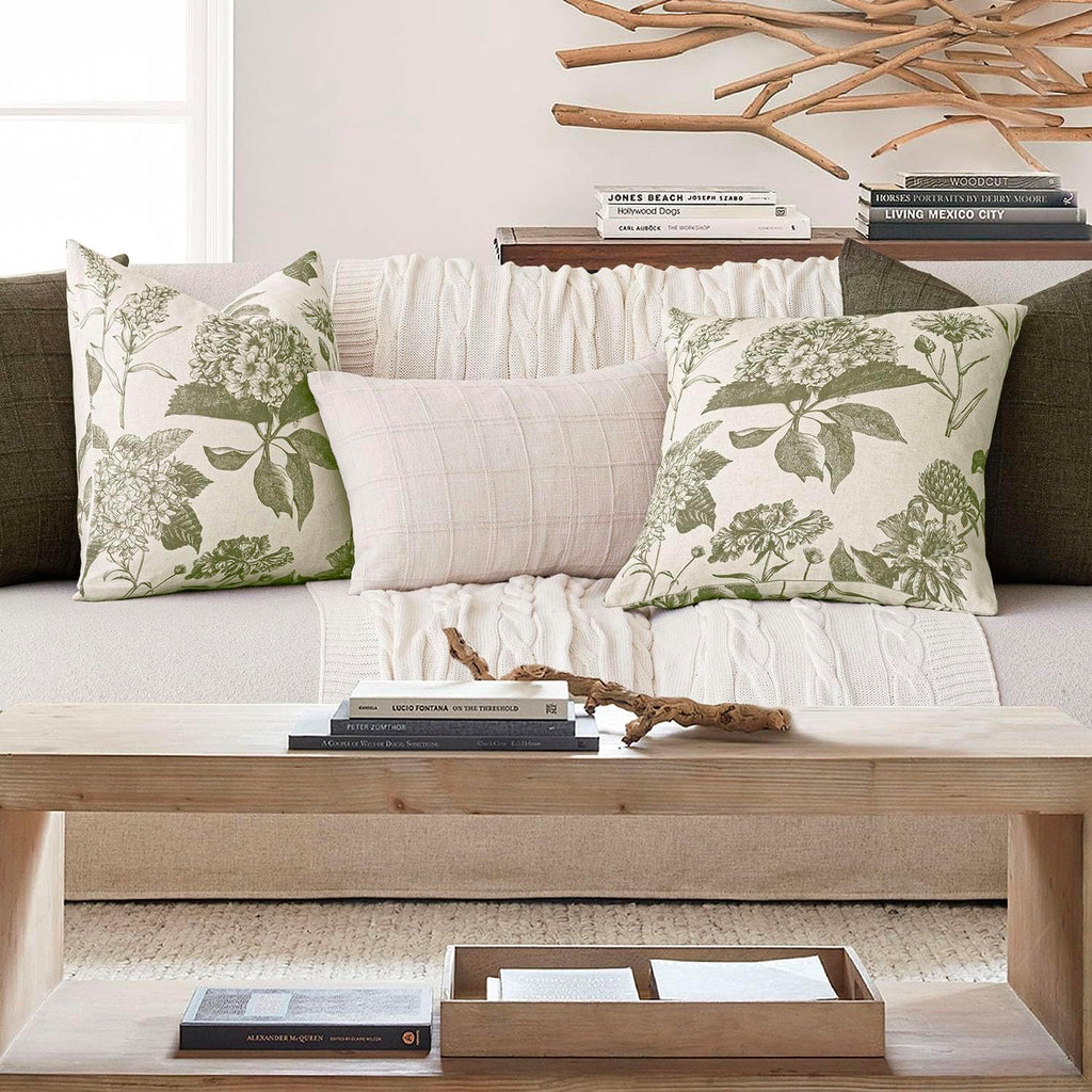 Set of 2 Linen Floral Vintage Throw Pillow Covers Neutral Accent Print Decorative Cushion Covers Farmhouse Home