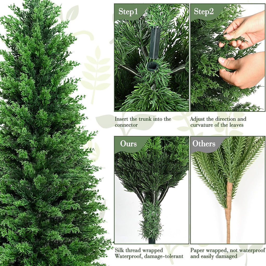 Artificial Cedar Topiary Trees Christmas Topiary Outdoor, 4ft Fake Shrubs Potted Plants Realistic Faux Cypress