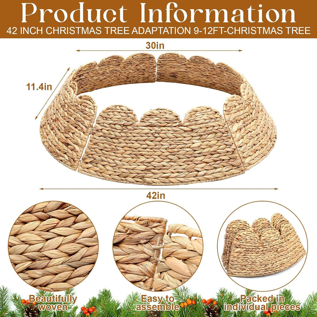 42 Inch Scalloped Tree Collar Water Hyacinth Base Rattan Straw