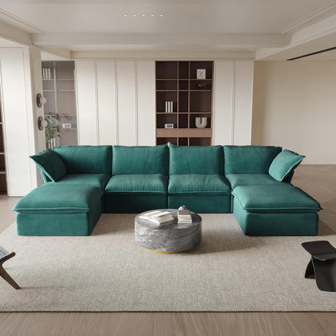 U-Shaped Couches for Living Room, Convertible Sectional Sofa, Modern Deep Seat Soft Cloud Couch, Modular Sectional Sofas with Two Ottomans for Living Room, Apartment (Green) A124-B0F1CGD89D