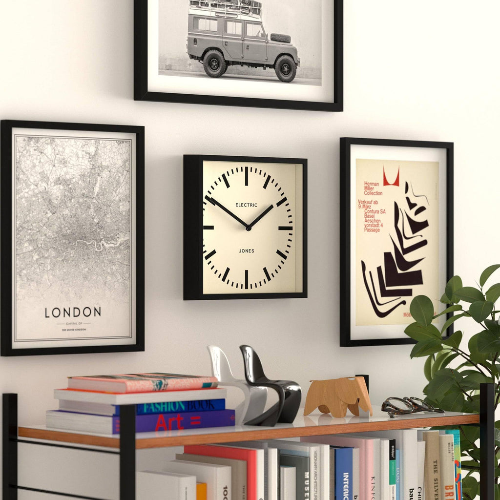 Box railway wall clock | Square station clock | 10" | Black