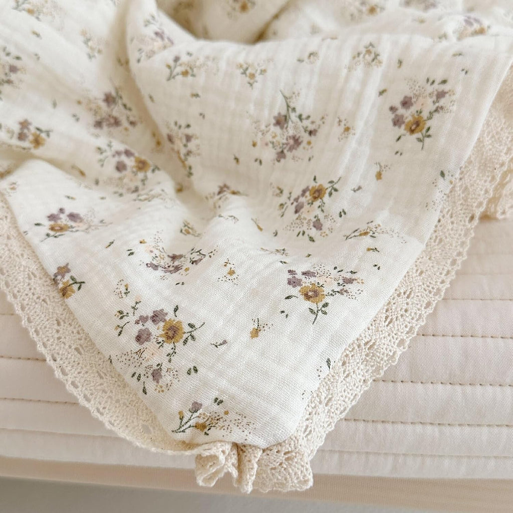 Muslin Baby Quilt for Girls Boys Quilted Blanket 2 Layers Gauze Cotton Baby Blanket Nursery Bed Blanket Shower Gift