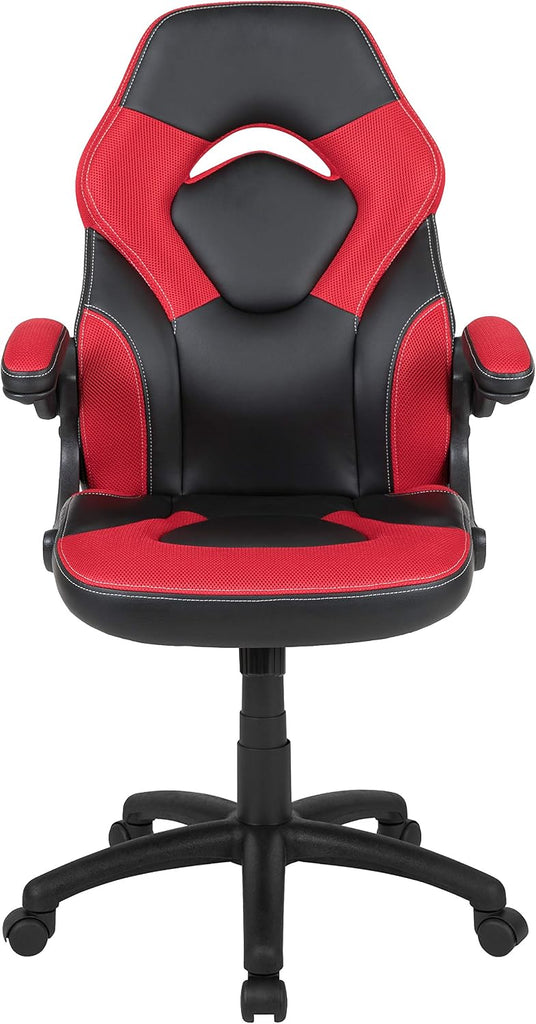 X10 Gaming Chair Racing Office Ergonomic Computer PC Adjustable Swivel Chair with Flip-up Arms, Red/Black LeatherSoft