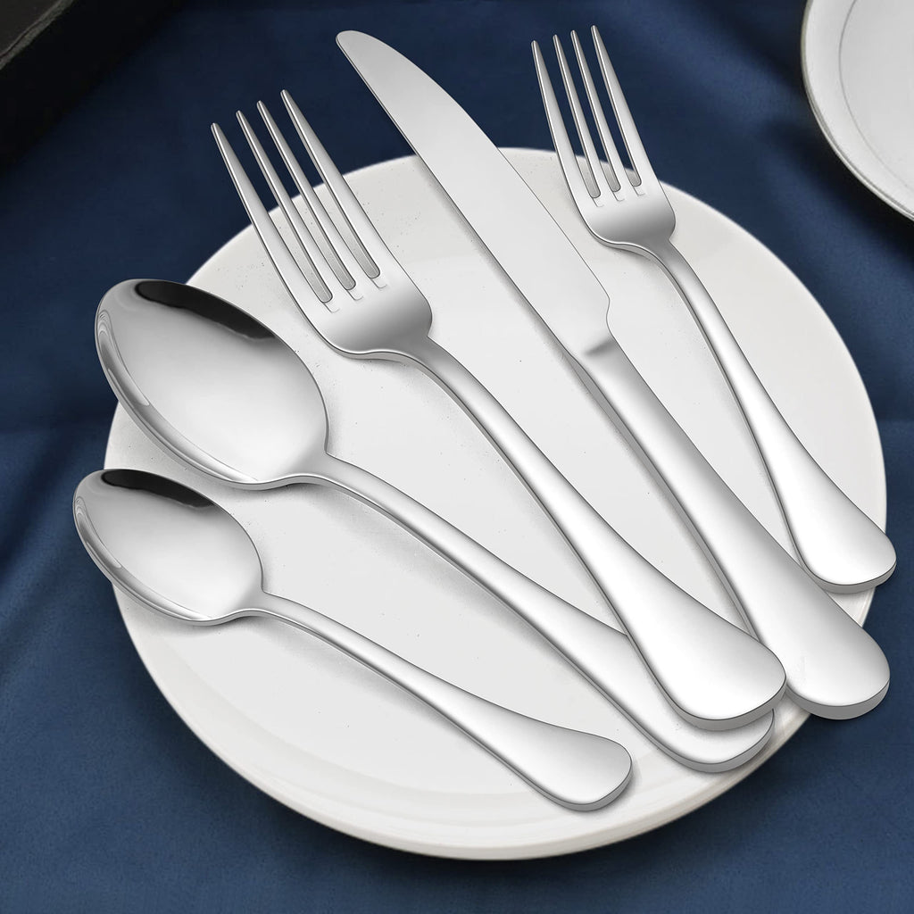18/10 Silverware Set, 40-Piece Stainless Steel Flatware Service for 8, Luxury Cutlery with Ultra Sharp Serrated
