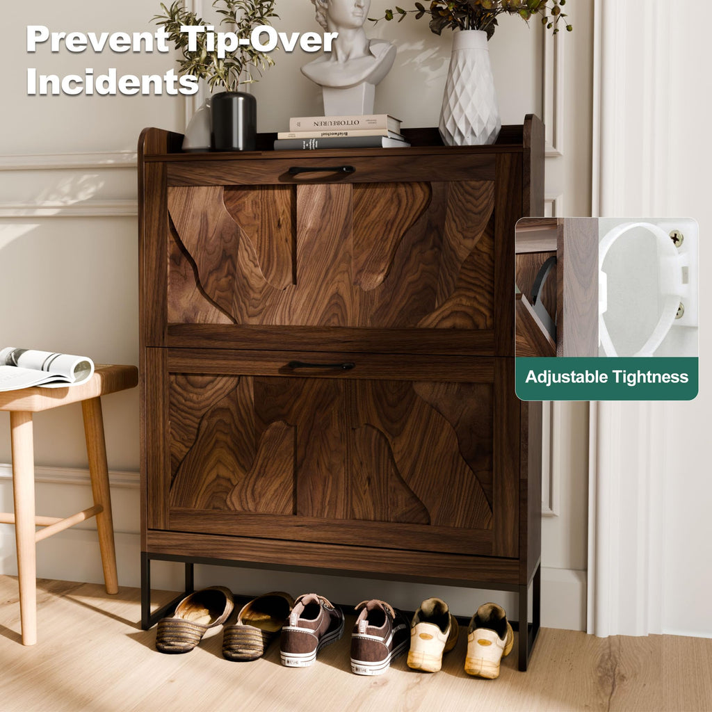 Shoe Storage Cabinet with 2 Flip Drawers, Narrow Shoe Cabinet, Freestanding Organizer Shoe Rack Cabinet for Front