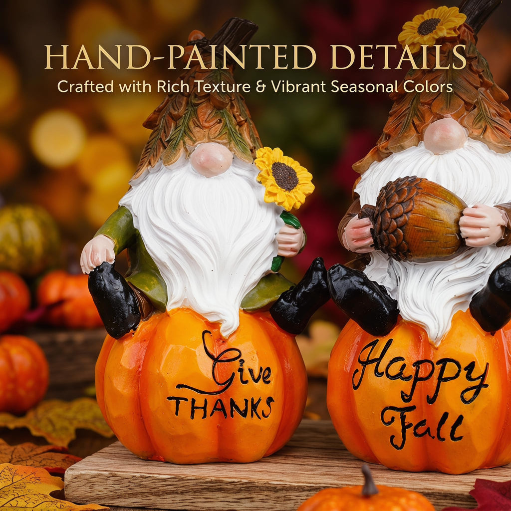 Fall Gnomes Figurines Set of 2, Pumpkin Thanksgiving Decor
