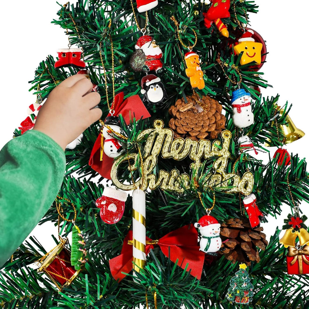 Mini Resin Christmas Ornaments Tiny Christmas Tree Decorations Set Comes with String Small Christmas Hanging - Set of 36