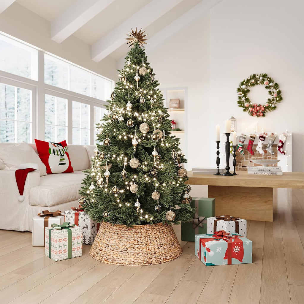 28 Inch Woven Rattan Christmas Tree Collar, 5-Piece Xmas Tree Skirt