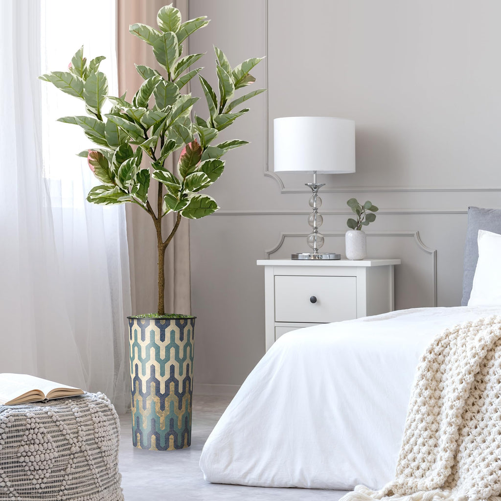 Tree in Modern Pattern Planter, Fake Rubber Silk Tree for Indoor and Outdoor Home Decoration - 70" Overall Tall