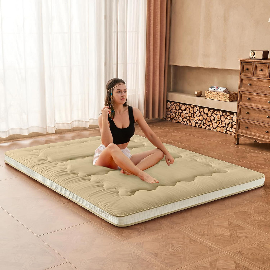 Japanese Floor Futon Mattress Extra Thick Folding Roll Up Bed Topper Mat for Guest, Lounger and Tavel