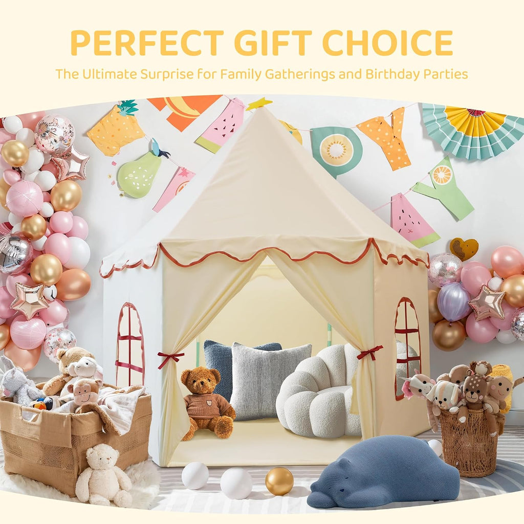 Large Girls Play Tent Princess, Kid Playhouse Christmas Birthday Gift Beige