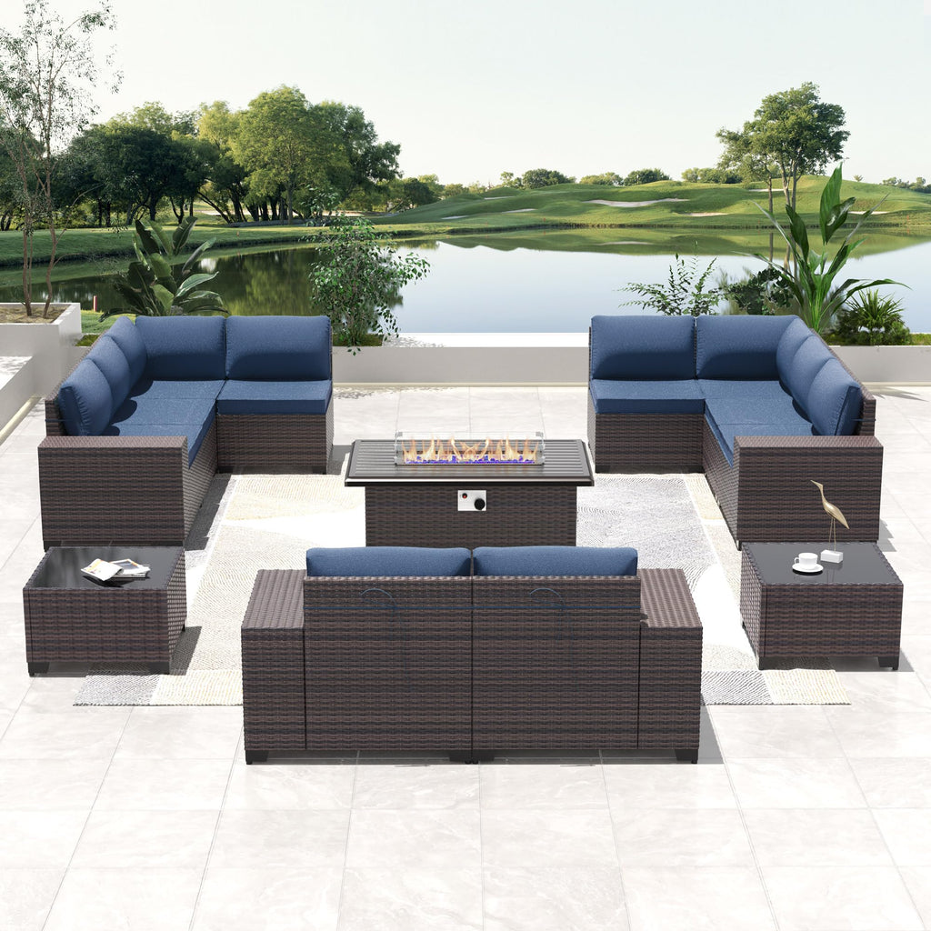 13 PCS Outdoor Patio Furniture Set, Outdoor Sectional Furniture with 43" 55000 BTU Gas Propane Fire Pit Table, All