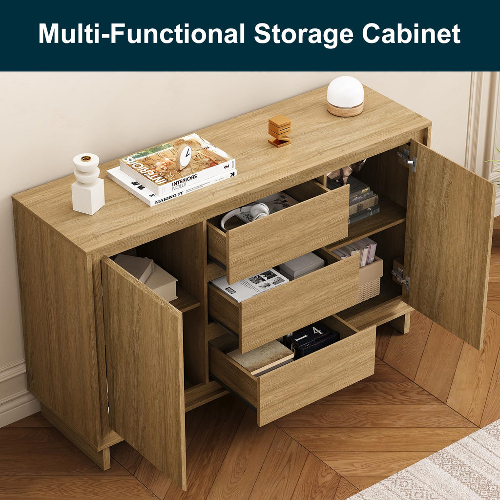 Buffet Cabinet with Storage, Modern Wood Sideboard Credenza with 2 Doors and 3 Drawers, Coffee Bar Cabinet with