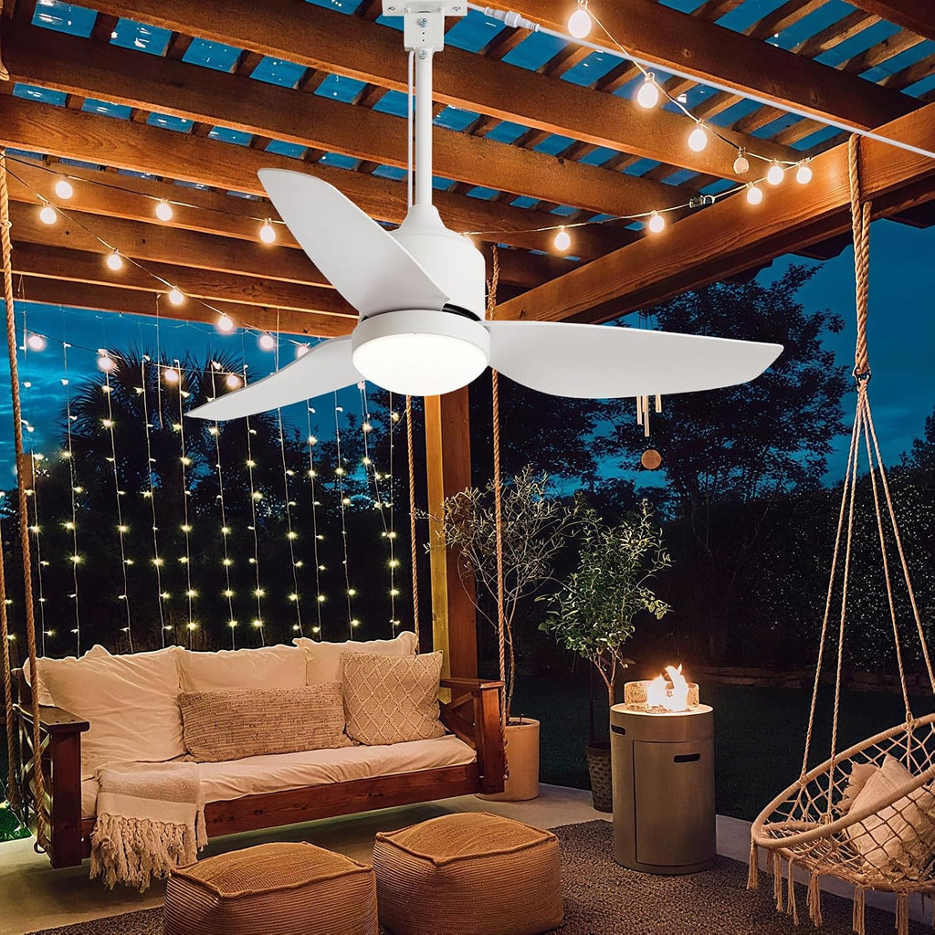 42 Inch White Waterproof Gazebo Fans with Lights Outdoor Hanging - Plug in Remote App Control for Patio Indoor Farmhouse Porch - 6 Speed Reversible DC Motor A101-B0F4NKYBWR
