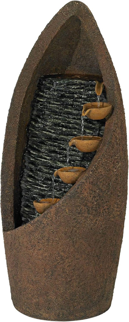 Nathan Cascade 34 1/2" High Large Rustic Indoor Outdoor Decor Faux Stone Floor Fountain with Light LED Standing