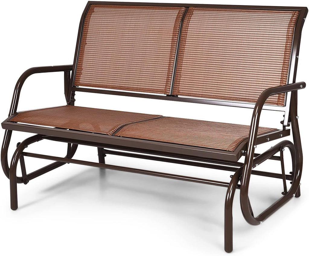 2 Person Patio Glider, Outdoor Swing Bench, Glider Loveseat Chair with Heavy-Duty Steel Frame, Breathable Seat