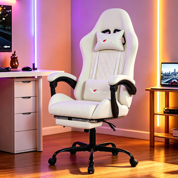 Fabric Gaming Chair for Adults, Ergonomic Computer Office Desk Chair with Footrest, Pocket Spring Cushion, Reclining