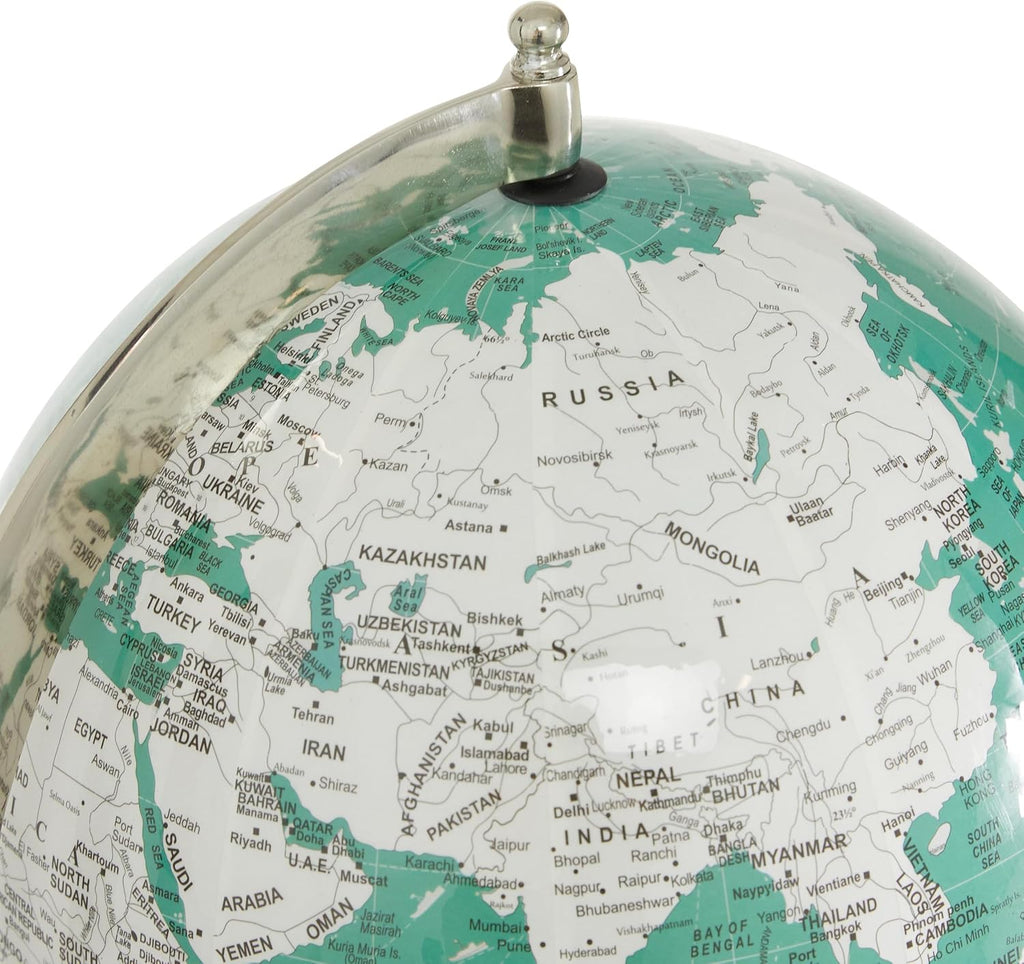Aluminum Metal Educational/Geographic Earth Globe, Desk Globe 12" x 12" x 18", Teal
