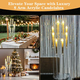 8 Arms Acrylic Candelabra Centerpieces for Tables Decortion,Clear Candle Holdercor,Candlesticks Holder with Lampshade
